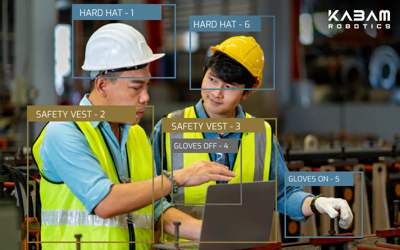 Security robot scanning workplace for hazards
