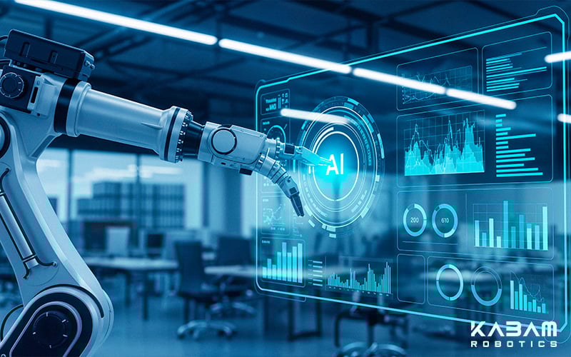 Robotic arm interacting with an AI interface.